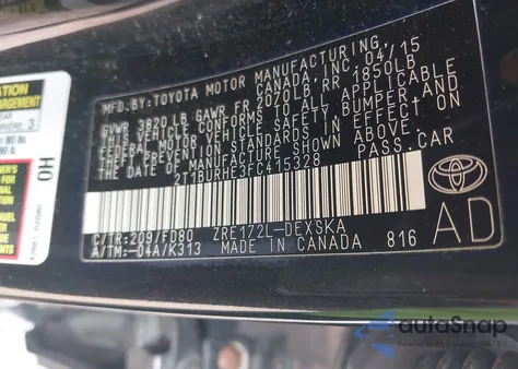 2015 Toyota Corolla S Plus from USA, damaged, VIN 2T1BURHE3FC415328